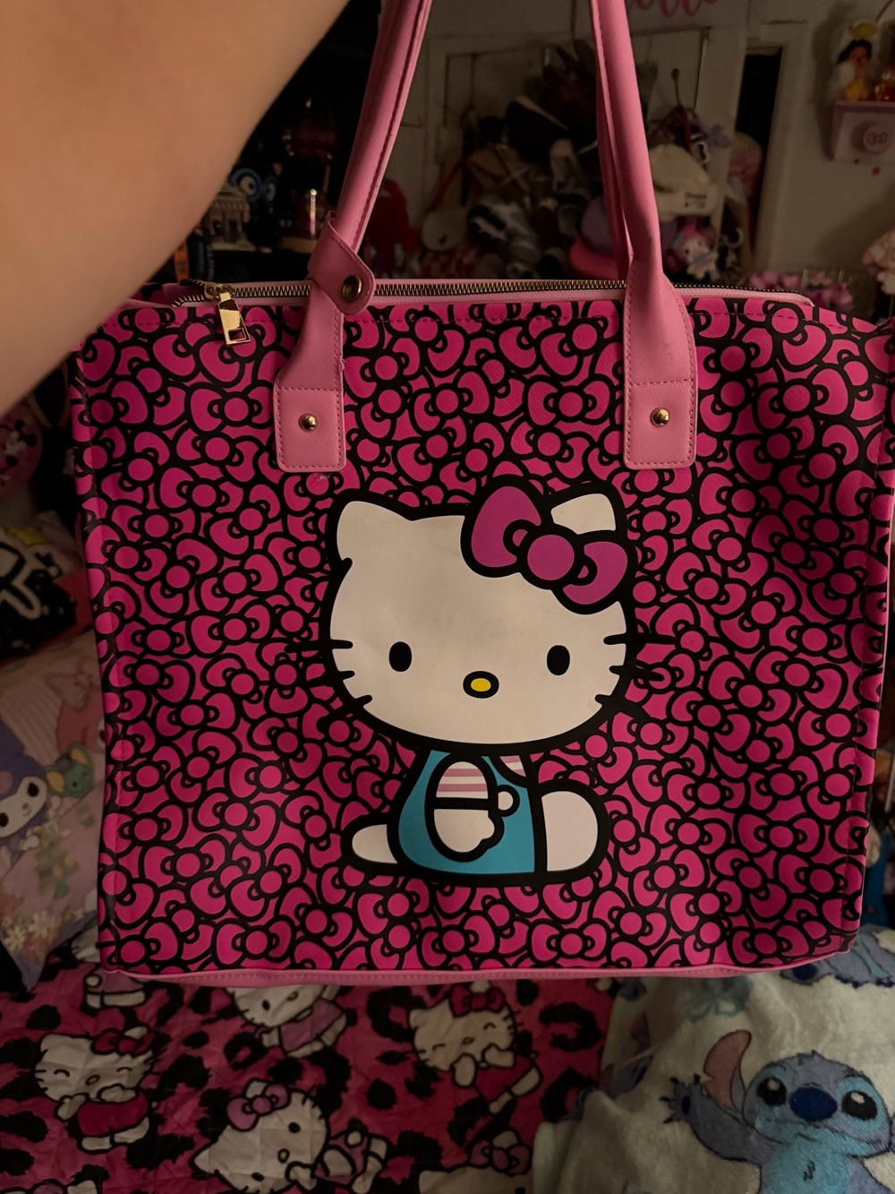 Hello Kitty Pink Pattern Tote Bag with Bow Accent